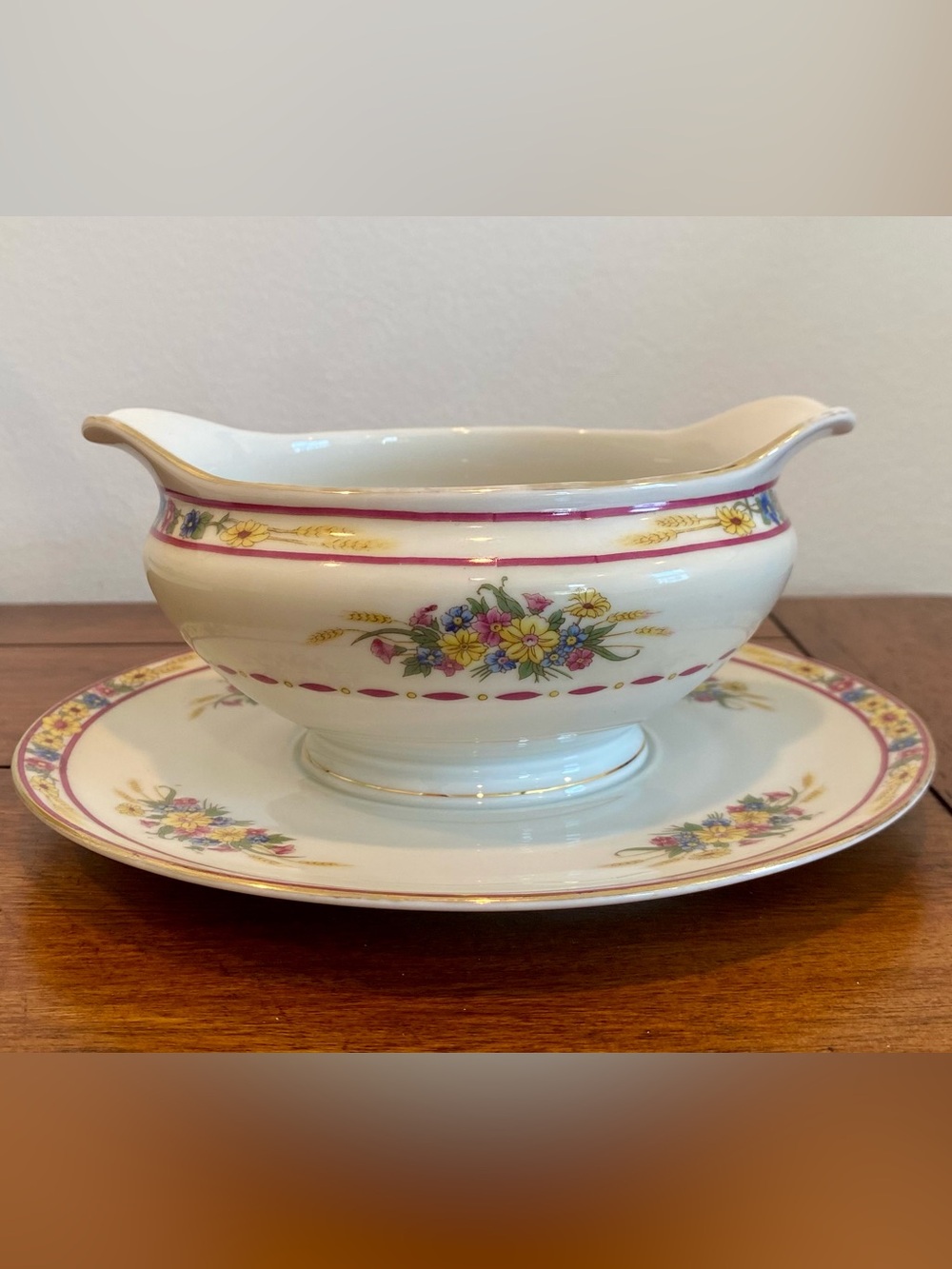 Vintage Floral Porcelain Serving Dish with Underplate